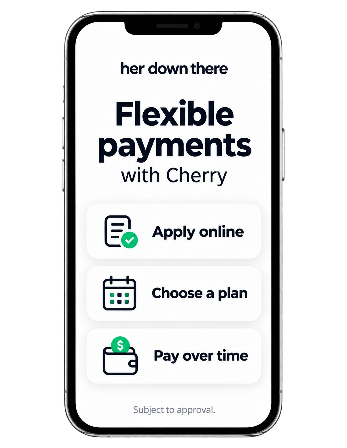 Cherry flexible payment options shown on a phone