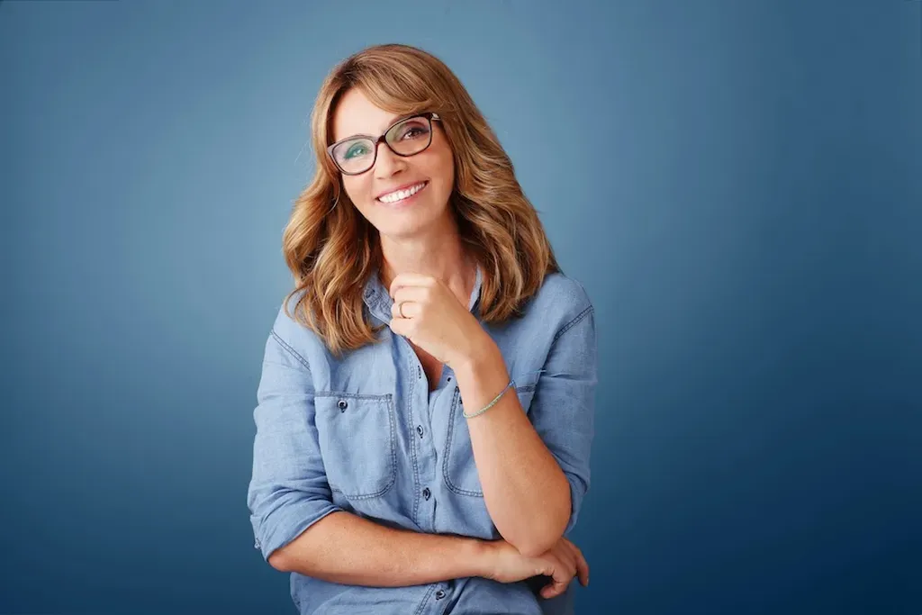 Smiling woman wearing glasses